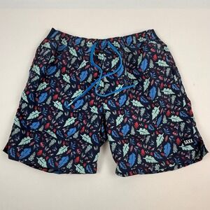 Saxx Cannonball 2N1 Mens Swim Shorts Navy Tropical Leaf Print Size S Small